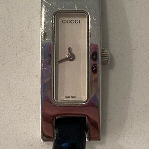 Gucci Vintage Silver Watch with Black Strap